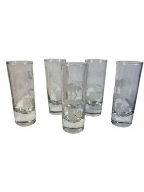 Yellowstone National Park Etched Wildlife Shot Glasses Moose Bear Bison Lot of 5